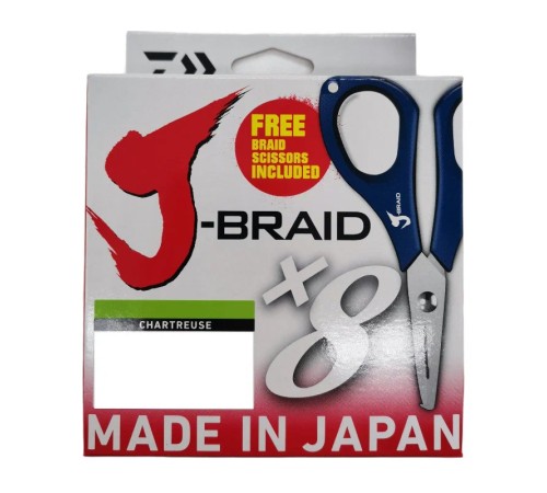 Шнур плетеный DAIWA J-Braid X8E-W/SC chartreuse + ножницы