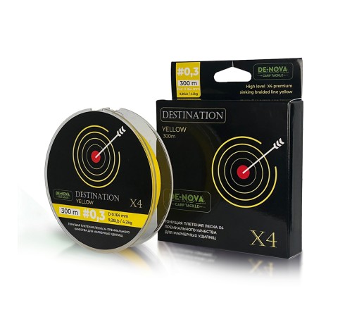 Плетёная леска тонущая De-Nova DSTN Х4 300м yellow 0,164мм 4,2кг