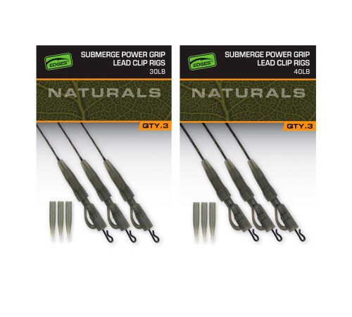 Готовые ледкоры без сердечника с безопасными клипсами Fox EDGES Naturals Submerge Power Grip Lead Clip Leaders