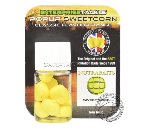 Искусственная плавающая насадка Enterprise Tackle Pop Up Sweetcorn Nutrabait Sweet Spice Yellow Сладкие специи